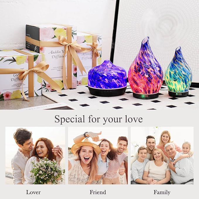 Porseme 280ml Essential Oil Diffuser Glass Color Changing Aroma Air Diffusers Aromatherapy Ultrasonic Cool Mist Humidifier 7 Running Hours Waterless Auto-Off for Sleeping, Yoga, Office (Deep Blue)