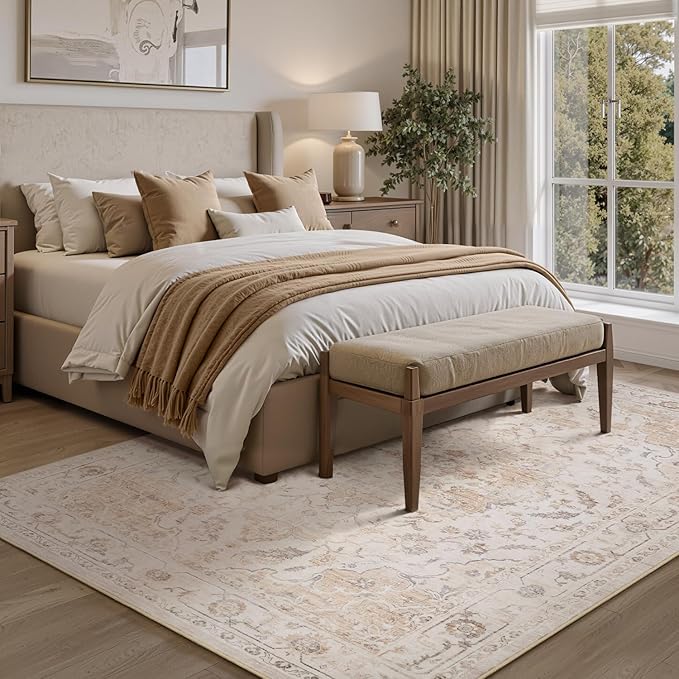 PADOOR-Vintage Area Rug 5X7 Rugs for Living Room-Soft Beige Rugs for Bedroom-Machine Washable Rugs Non Slip Carpet-Rug for Dining Room Living Room Bedside Office