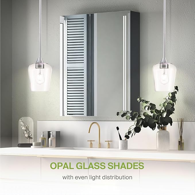 ASD Single Mini-Pendant Ceiling Light Fixture | 60W E26 Socket 120V | Dimmable, LED/CFL/Incandescent Bulbs Compatible, ETL Listed | Hanging Kitchen Island Lighting, Clear Drop Lamp | Nickel