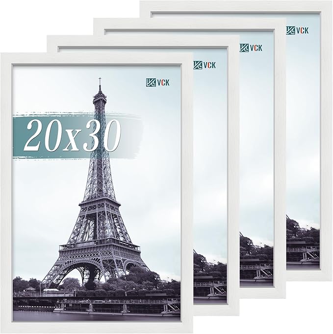 VCK 20x30 Poster Frame Set of 4 - White, Gallery-Quality Wood Picture Frames, 1.1-Inch Wide Border, Polished Plexiglass, Vertical or Horizontal Wall Display for Photo/Art/Prints, White