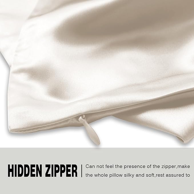 SUATIEN Breathable Mulberry Silk Pillowcase Set - Soft and Silky with Hidden Zipper (Beige, 20" x 26", 2 Pack)