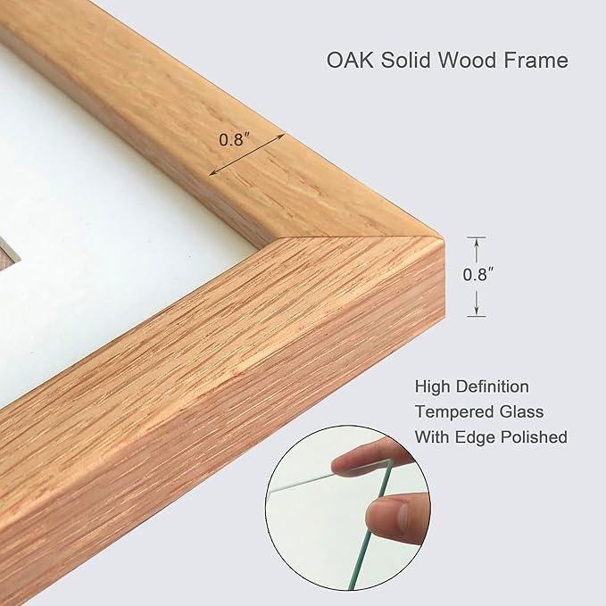 11x14 Picture Frame Set of 4 OAK Solid Wood with Real Glass for Pictures 8x10 with Mat or 11x14 Without Mat, Wall Mount or Tabletop Gallery Photo Frames(4 Pack, Oak)