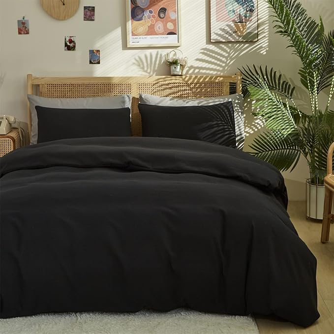 Pureant Black Comforter King Solid Color Bedding Set Pure Black King Comforter for Women Men Soft Breathable Dark Color Comforter Set 3 Pieces Lightweight Adults King Size Comforter Set