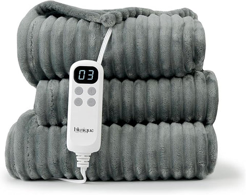 Heated Blanket Electric Throw, 50x60 Inches Sherpa Fleece Fast Heating Blanket 6 Heating Levels & 4 Hours Auto Off ETL Certification,Striped-Grey Throw