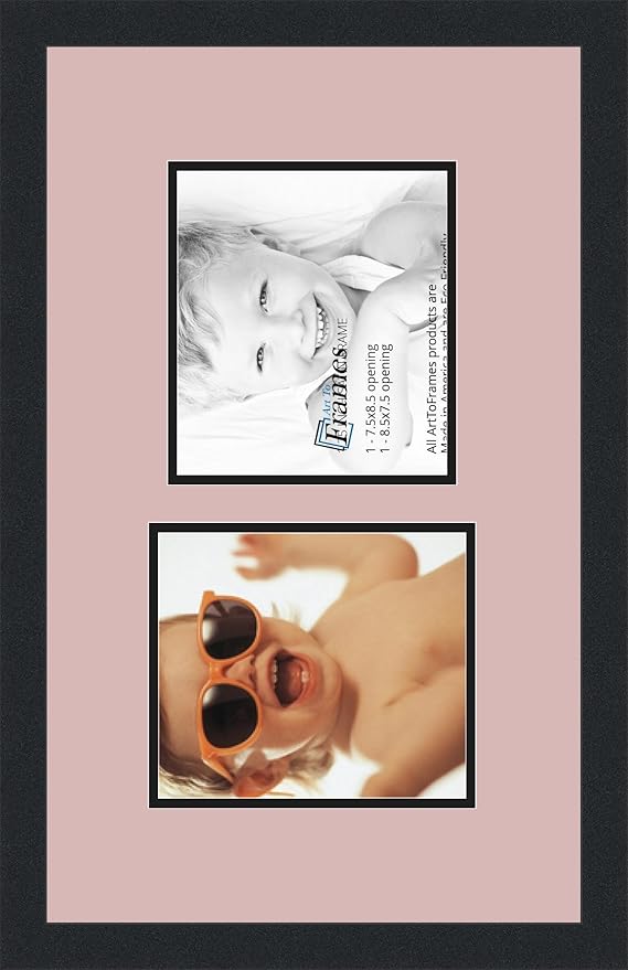 ArtToFrames Collage Photo Frame Double Mat with 2-7.5x8.5 Openings with Satin Black Frame and Seashell mat.