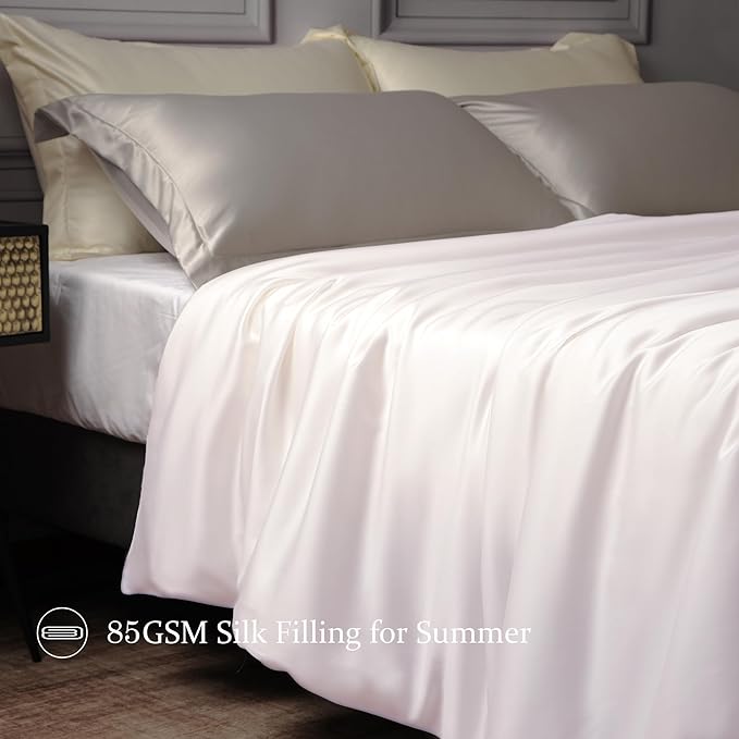CUDDLE DREAMS Lightweight Silk Filled Comforter for Summer, Detachable Tencel Duvet Cover for Easy Care, Naturally Breathable (White, King)