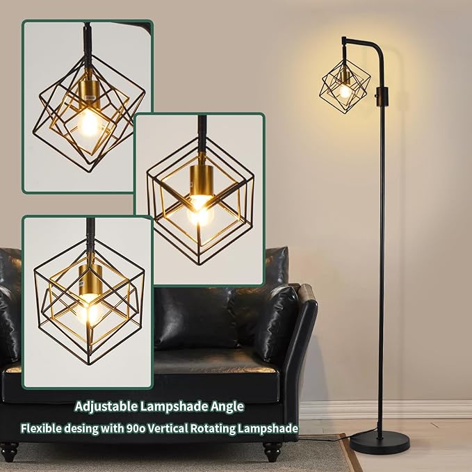 Dimmable Farmhouse Floor Lamp for Living Room, 1 Light Rustic Standing Tall Lamp, Modern Bright Floor Lamp, Industrial Standing Lamp for Bedroom, Tall Pole Lamps Office, LED Bulbs Included.