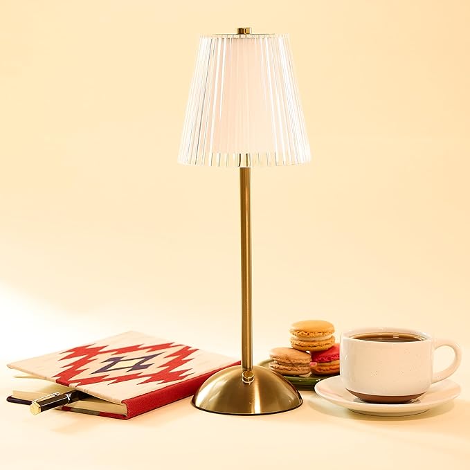 Camden Reed Table Lamp, Desk lamp, 3 Different Lighting Modes, Modern Minimal Design for Dinner/Coffee Table/Restaurant/Bedroom, Classic Gold