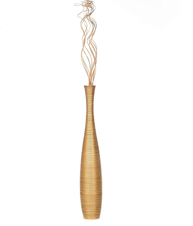 Leewadee Large Gold Home Decor Floor Vase – Wooden 26 inches Tall Farmhouse Decor Flower Holder for Fake Plant and Pampas Grass
