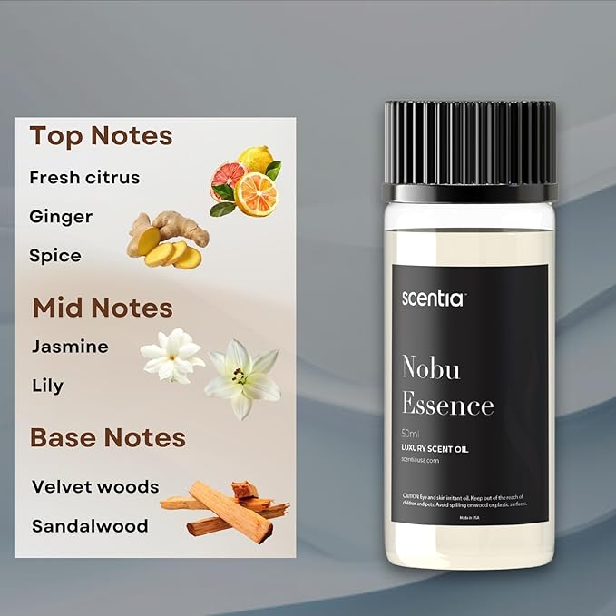 Hotel Diffuser Oil Inspired by The Nobu Hotel Scent - 50 mL 1.69 fl oz - Fragrance Oil Blend Jasmine, Lilly, Sandalwood & Fresh Citrus for Ultrasonic & Cold Diffusers - Nobu Essence