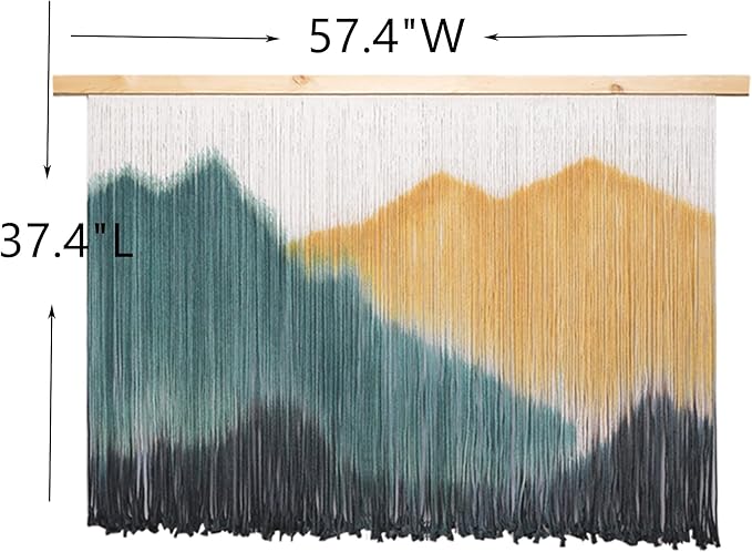 laddawan Extra Large Boho Wall Decor For Bedroom Macrame Wall Hanging Dip-Dyed Tapestry Modern Wooden Home Wall Art For Living room (Yellow)