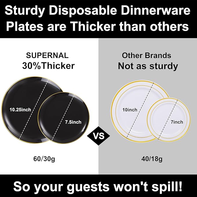 700PCS Black and Gold Disposable Dinnerware Set - Includes 100 Black Plastic Plates, 100 Dessert Plates, 100 Gold Plastic Silverware Set, 100 Cups 9 OZ, 100 Napkins Ideal for Wedding Party Birthday