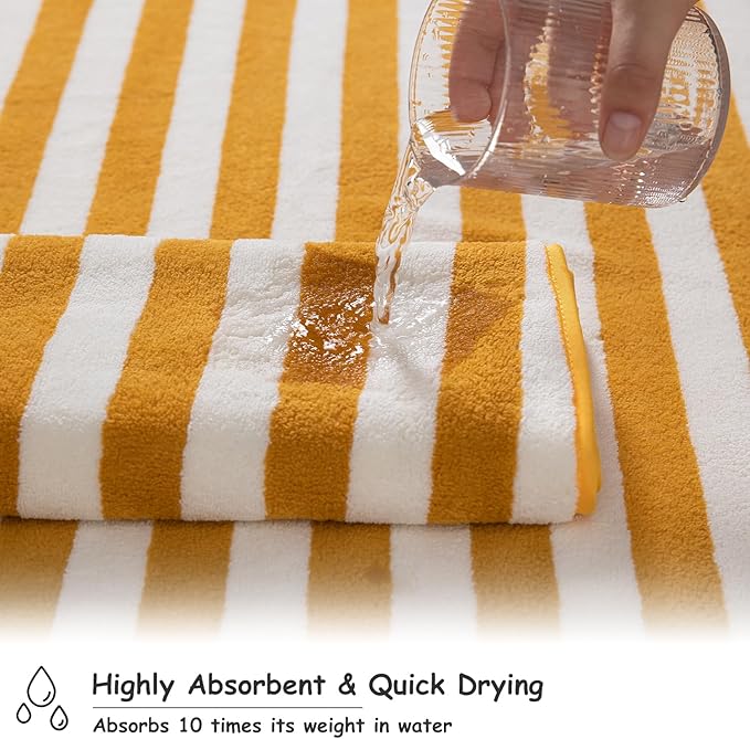 Oliven 18 Pcs Yellow Cabana Stripe Family Towels Set-6 Bath Sheets,6 Hand Towels,6 Washcloths Soft Jumbo Bathroom Towels Absorbent Shower Towel Quick Dry Beach Chair Towel Spa Gym Hotel Towel Set