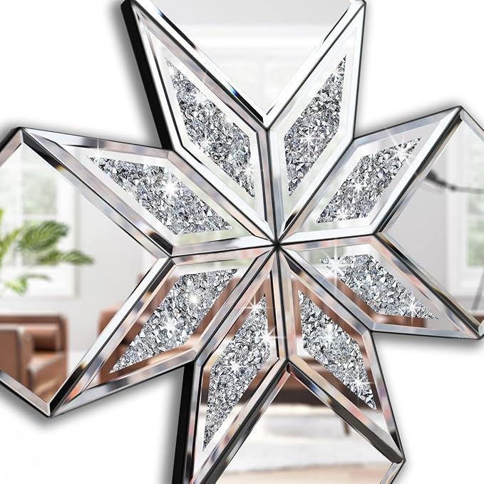 Crushed Diamond Decorative Mirror 2 Pack 16.75x16.75” Diamond Shape Glass Decor Wall Mirror for Home Decor, Accent Mirror