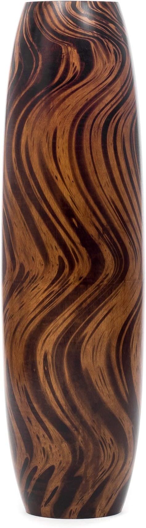 Leewadee Large Brown Light Brown Home Decor Floor Vase – Wooden 34 inches Tall Farmhouse Decor Flower Holder for Fake Plant and Pampas Grass