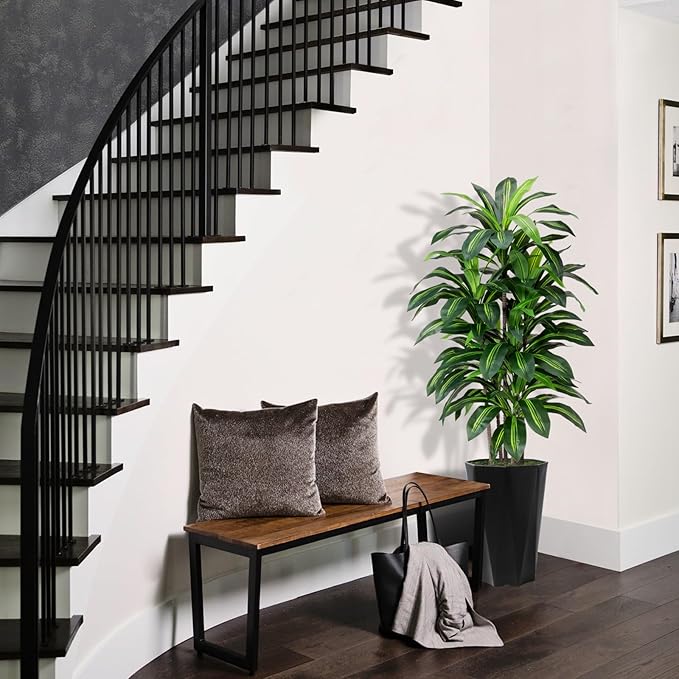 Artificial Dracaena Tree 5FT - Faux Plant with Black Diamond Planter - Tall Fake Tropical Yucca Floor Plant Potted - Artificial Silk Tree for Home Office Living Room Decor Indoor