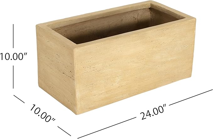Lightweight Concrete Rectangle Planter Box,Travertine Handmade Outdoor Garden Pot with Drainage Hole & Rubber Plug,Modern Plant Container for Backyard Patio,No Assembly Needed,24"W Antique Brown