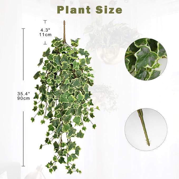 Hollyone Artificial Hanging Plants 35.4" Fake Ivy Vine Faux Ivy Leaves Fire and UV Resistant Hanging Plant Wall Greenery for House Room Patio Indoor Outdoor Home Shelf Office Wedding Decor