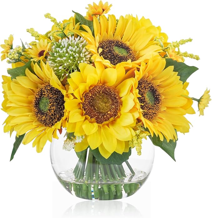 WELL KNOWN Sunflower Decor Arrangement as Table Centerpieces, Artificial Flowers in Vase for Home Decor Sunflower Centerpieces for Table and Kitchen Decor