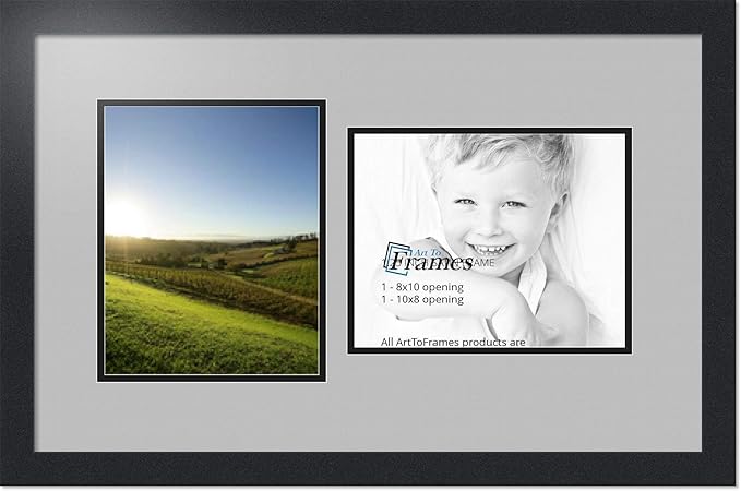 ArtToFrames Collage Photo Frame Double Mat with 2 - 8x10 Openings and Satin Black Frame