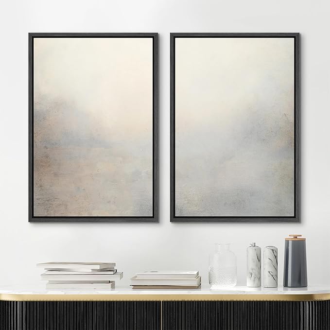 MUDECOR Framed Canvas Print Wall Art Soft Gradient Abstract Misty Landscape Illustrations Modern Art Decorative Bohemian Colorful Chic for Living Room, Bedroom, Office - 24"x36"x2 Black