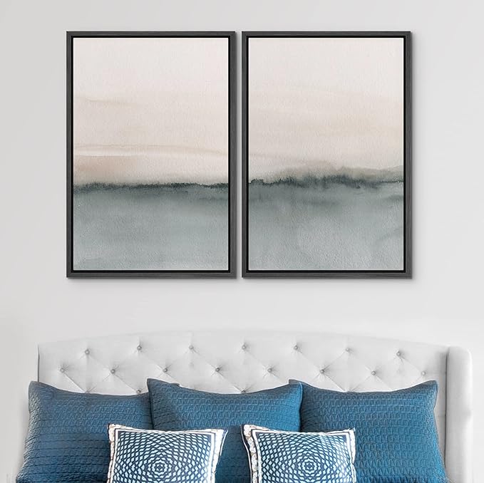 SIGNWIN Framed Canvas Print Wall Art Set Duotone Gray Pastel Landscape Abstract Shapes Illustration Modern Art Decorative Nordic Chic Relax/Zen for Living Room, Bedroom, Office - 24"x36"x2 Black