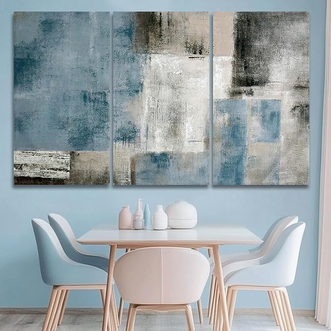 SDYA Home Decor Black And White Wall Art Navy Blue Wall Pictures Large Wall Paintings Hand Painted Artwork 24"x 48"x3p