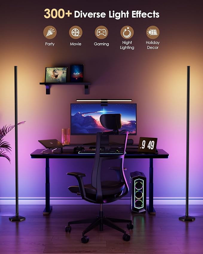 Corner Floor Lamp, 65" RGB Color Changing Mood Light with Remote Control, Dimmable LED Corner Lamp with Music Sync, Modern Floor Lamp for Living Room Gaming Room