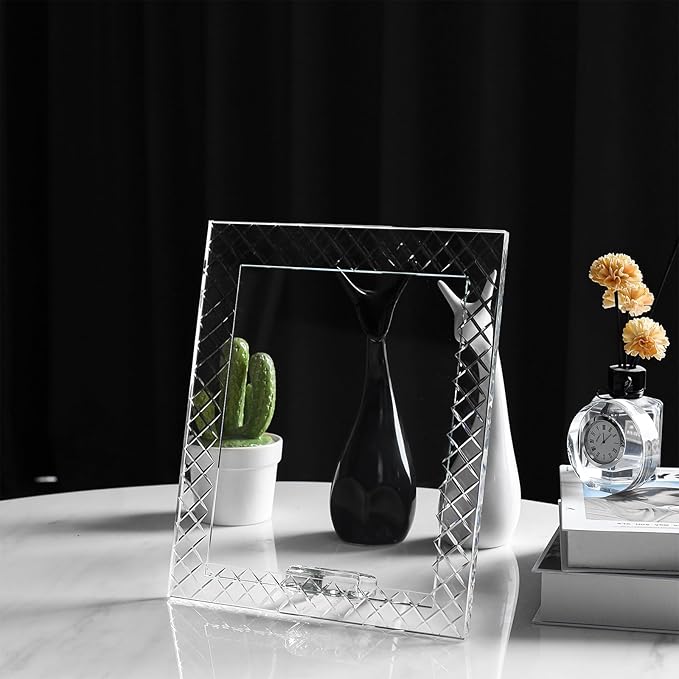 8''x 10'' Crystal Picture Frame for Wedding, Elegant Glass Photo Frame for Home & Office Decor, Decorative Design for Tabletop Display, Includes Luxury Gift Box (8x10inch)