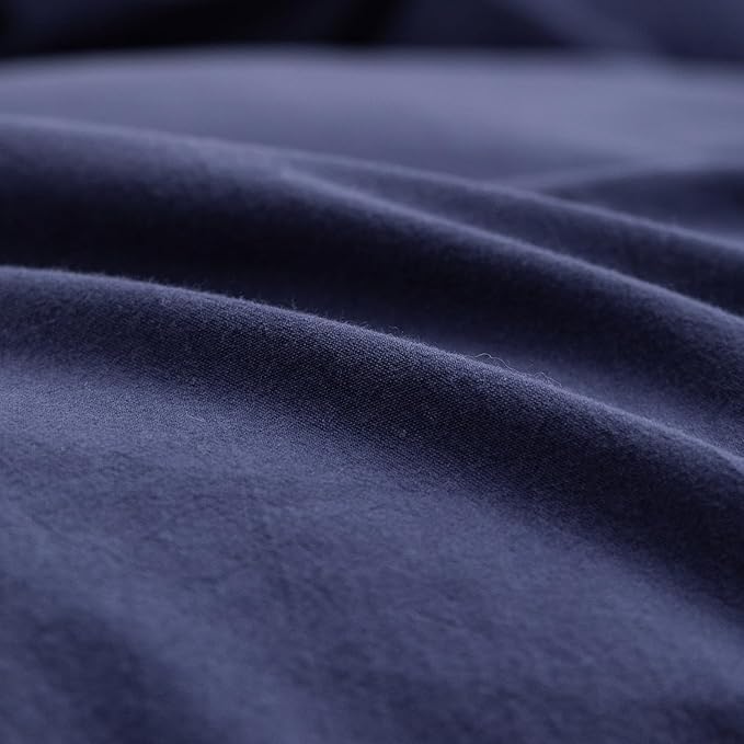 BESTOUCH Duvet Cover Set 100% Washed Cotton Linen Feel Super Soft Comfortable Chic Lightweight 3 PCs Home Bedding Set Solid Navy Blue Oversized King