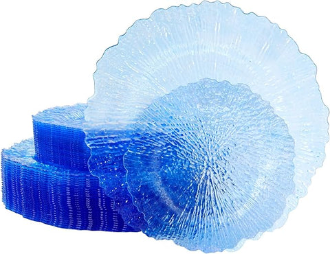 U-QE 60PCS Clear Blue Plates - Blue Plastic Plates Disposable&Reusable - Heavy Duty Plastic Plates for Party&Wedding Including 30 Dinner Plates 10.25" & 30 Appetizer Plates 7"
