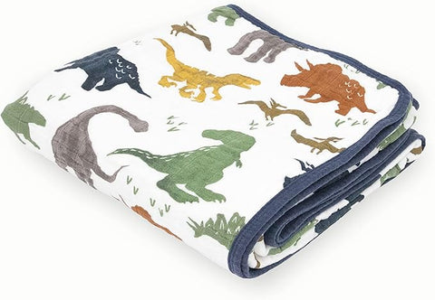 Little Unicorn Original Premium Cotton Quilt | Multi-Layered & Extra-Soft Muslin Fabric |for Babies & Toddlers (Dino Friends)