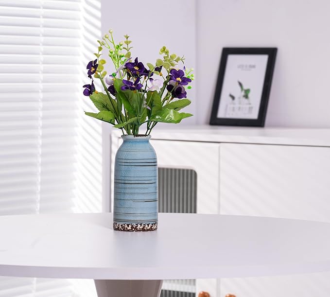 Ceramic Vase Set of 3, Farmhouse Decorative Vase for Pampas Grass, Living Room, Bathroom,Bookshelf, Centerpieces (Blue/Navy Blue/Yellow)