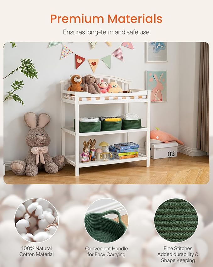 KALLAX Small Woven Basket, 12 x 8 x 4.5 Inches, Small Storage Baskets for Organizing, Gift Baskets Empty, Cute Rope Shelf Closet Storage Bins for Shelves, Dog Toy Basket, Green