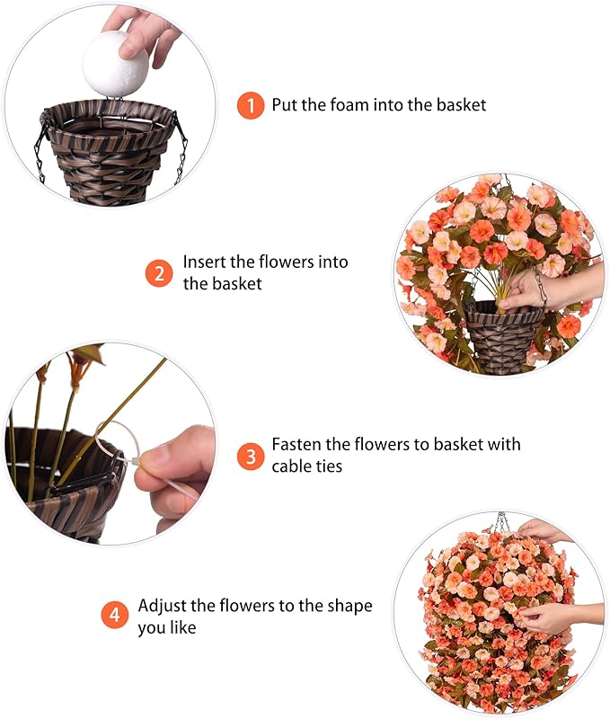 Artificial Fall Hanging Flowers Plants with Baskets for Outdoor Autumn Decoration,Fake Faux Silk Morning Glory Flowers Arrangement Planter for Home Indoor Outside Porch Patio Decor