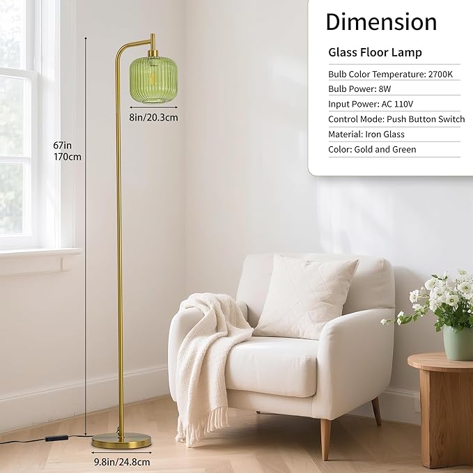 MAYNA Glass Floor lamp Living Room, Modern Vertical lamp, Remote Control Switch with Glass lampshade, 67-inch high lamp Suitable for Bedroom and Study (2700K LED Bulb Included)