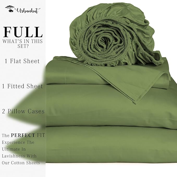 URBANHUT 700 Thread Count Egyptian Cotton Full Sheets, 4Pc Sheet Set Soft Luxury Bed Sheets for Full Size Bed, Sateen Weave Hotel Sheets, 14'' Elasticized Deep Pocket - Sage
