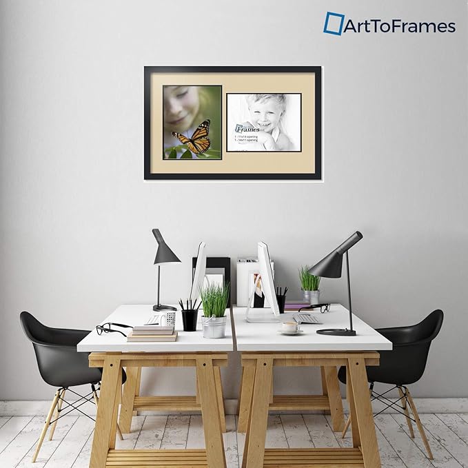 ArtToFrames Collage Photo Frame Double Mat with 2 - 11x14 Openings and Satin Black Frame