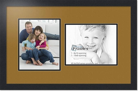 ArtToFrames Collage Photo Frame Double Mat with 2-8x10 Openings with Satin Black Frame and El Dorado mat.