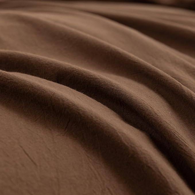 BESTOUCH Duvet Cover Set 100% Washed Cotton Linen Feel Super Soft Comfortable Chic Lightweight 3 PCs Home Bedding Set Solid Cocoa Brown King