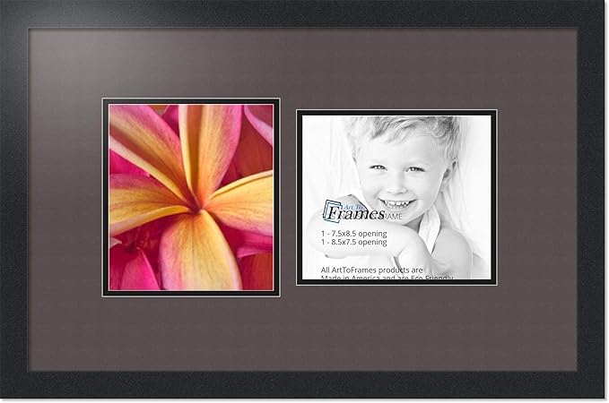 ArtToFrames Collage Photo Frame Double Mat with 2 - 7.5x8.5 Openings and Satin Black Frame
