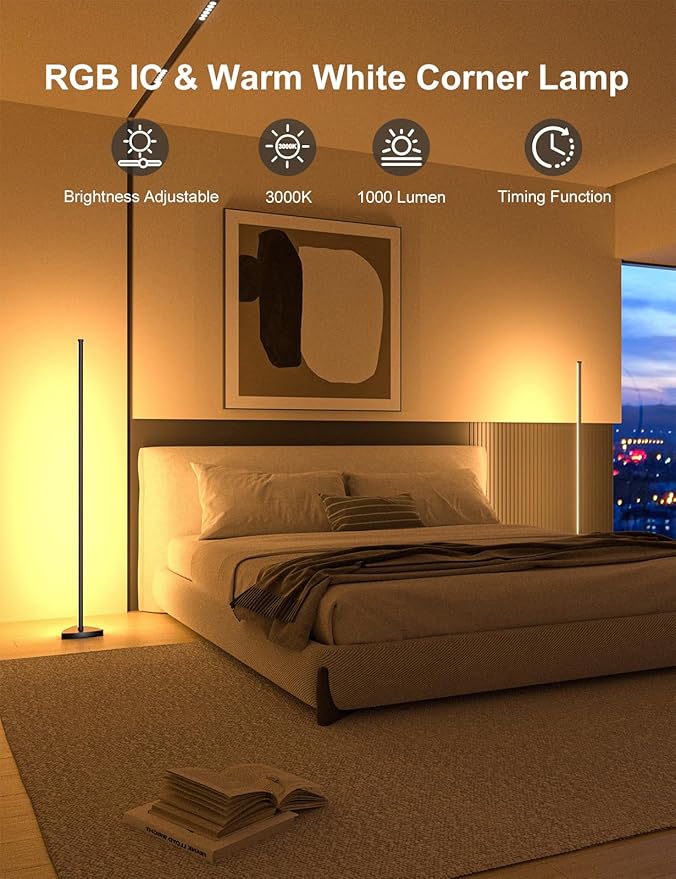 Corner Floor Lamp 2 Pack, RGBWW IC LED Corner Lamp 70" with APP and Remote Control, 16 Million Colors, Music Sync &Timing Function, Color Changing Ambient Light for Living Room, Bedroom,Gaming
