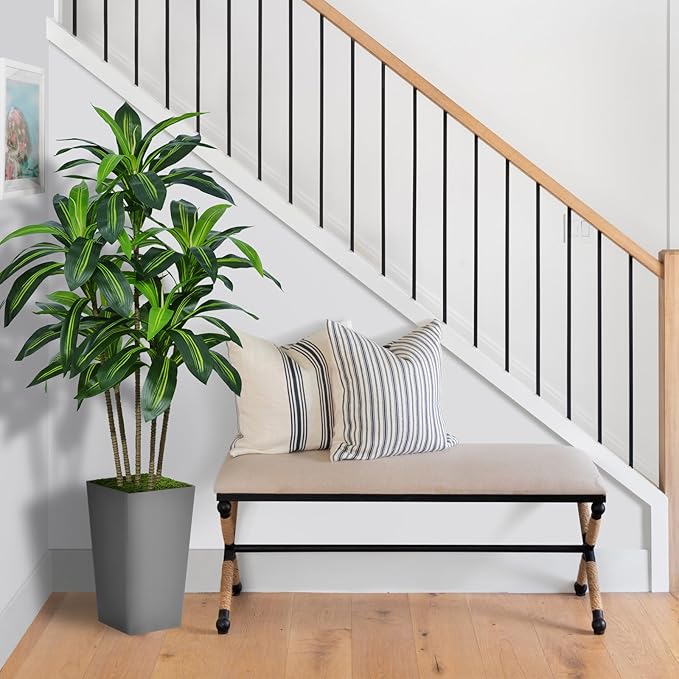Artificial Dracaena Tree 5FT - Faux Tree with Gray Tall Planter - Fake Tropical Yucca Floor Plant in Pot - Artificial Silk Tree for Home Office Living Room Decor Indoor