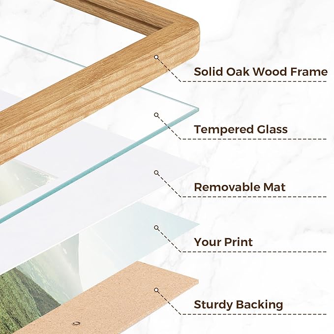 11x14 Picture Frame, Solid Oak Wood Frame 11 x 14 for Wall, Rustic Wooden Frames 11 by 14 with Tempered Glass, 11x14 Frame with Mat for 8x10, Home Decor Photo Frames 11"x14", Natural Oak Color, 3 Pack