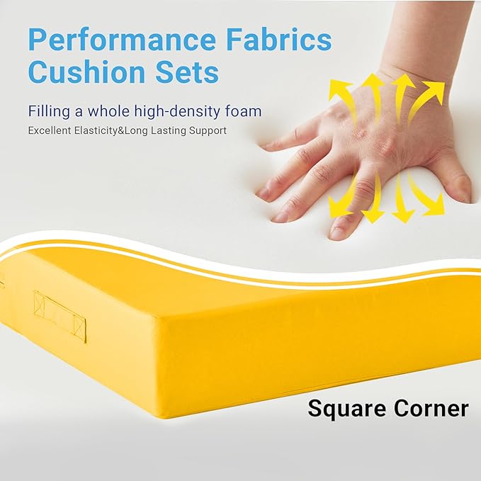 Outdoor Cushions for Patio Furniture,Outdoor Seat Cushion Set 24 x 24 x 5.75 Inch,Waterproof & Fade Resistant Outdoor Chair Cushions,Deep Patio Chair Cushion with Removable Cover,Yellow