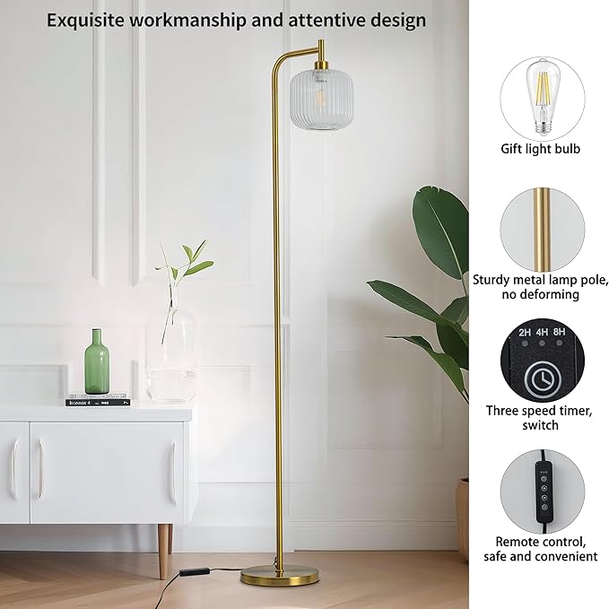 MAYNA Glass Floor lamp Living Room, Modern Vertical lamp, Remote Control Switch with Glass lampshade, 67-inch high lamp Suitable for Bedroom and Study (2700K LED Bulb Included)