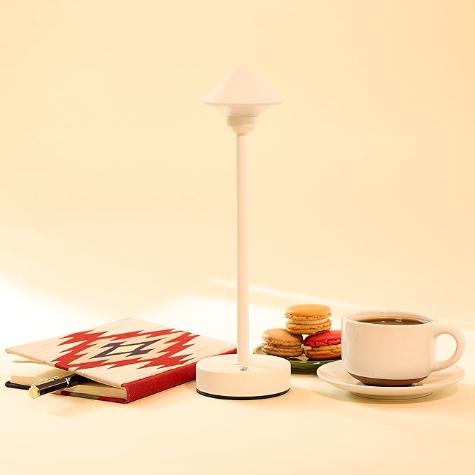 Camden Reed Table Lamp, Desk lamp, 3 Different Lighting Modes, Modern Minimal Design for Dinner/Coffee Table/Restaurant/Bedroom, Cone White