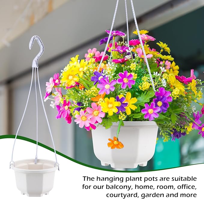 Roshtia 50 Pcs Plastic Hanging Plant Pots with Hooks Flower Pots Baskets Outdoor Hanging Nursery Planter Holder for Home Garden Balcony Porch(Gray White,5.1 inch)