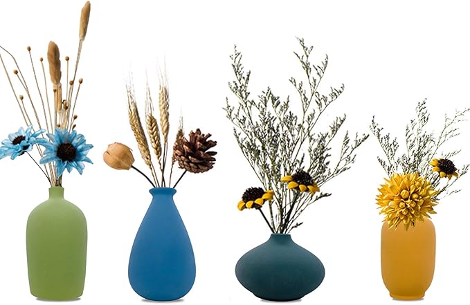 Small Ceramic Vase Decorative, Set of 4 Flower Bud Vases