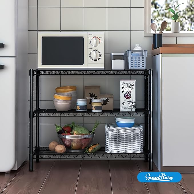 3-Shelf Adjustable Metal Shelf Wire Shelving Unit Storage Rack Display Shelf for Office,Kitchen,Bedroom,Bathroom,Laundry,Pantry Basement,Garage(Black,36" L x 14" W x 30" H)